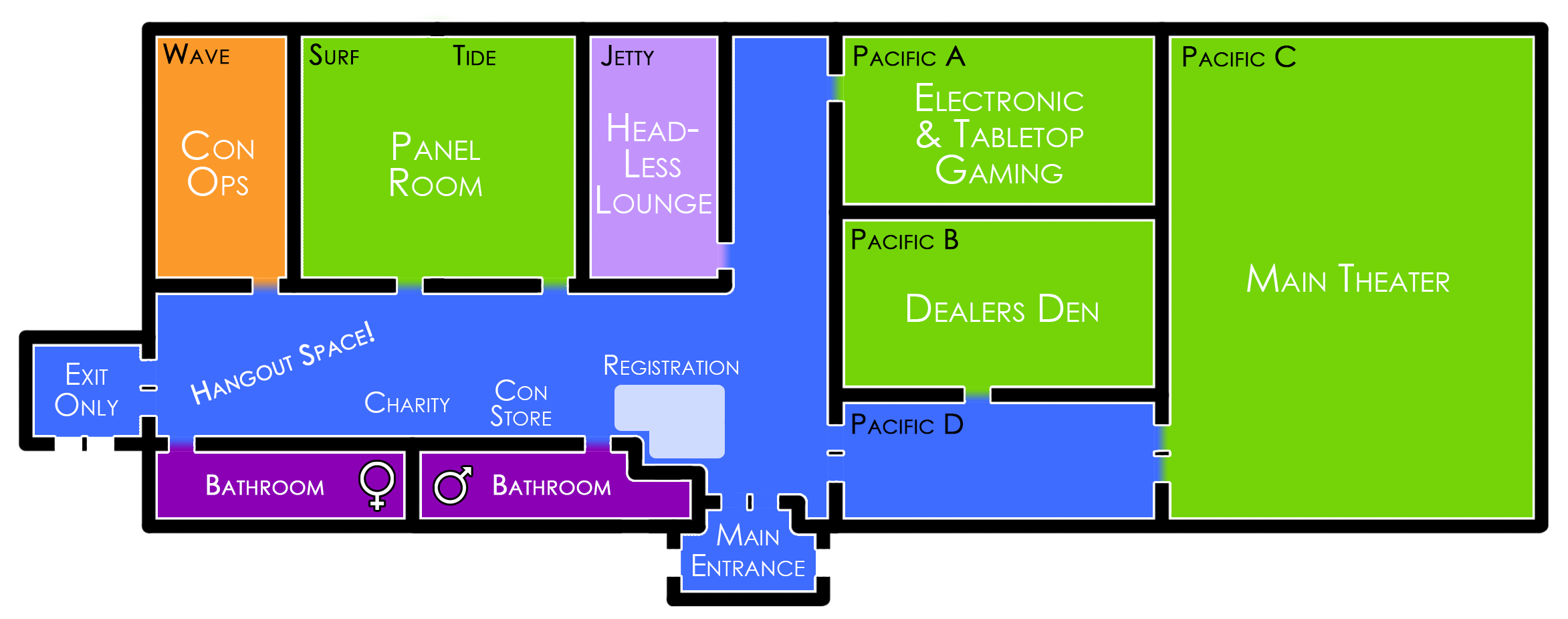 Map of the Ocean Shores Convention Center with Furvana functions identified