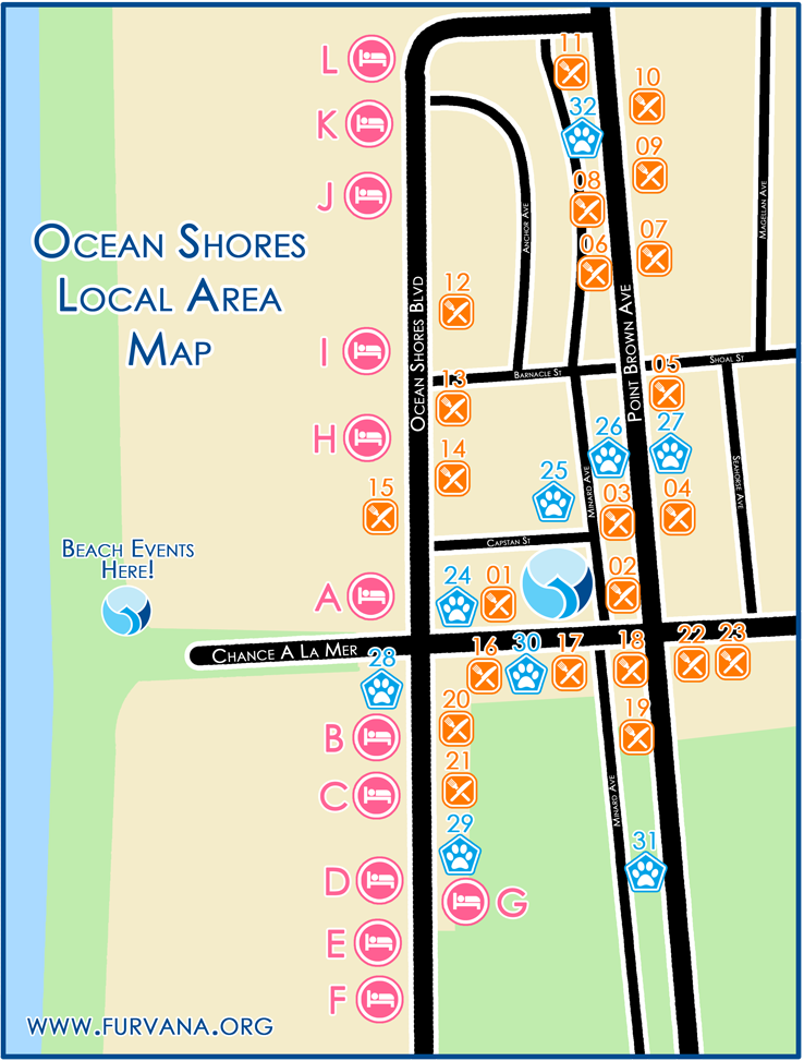 Map of the immediate vicinity of the Ocean Shores Convention Center