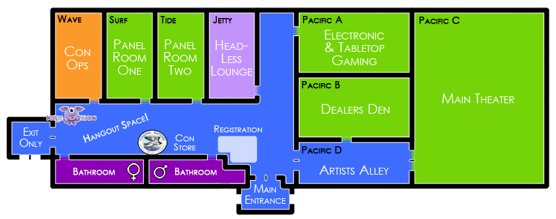 Map of the Ocean Shores Convention Center with Furvana functions identified