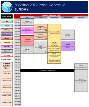 Schedule for Sunday, September 29, 2019 as a PDF